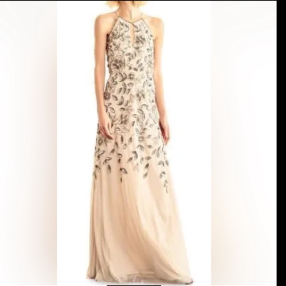 Adrianna Papell Floral Beaded Halter Gown - Size 8 - NWOT